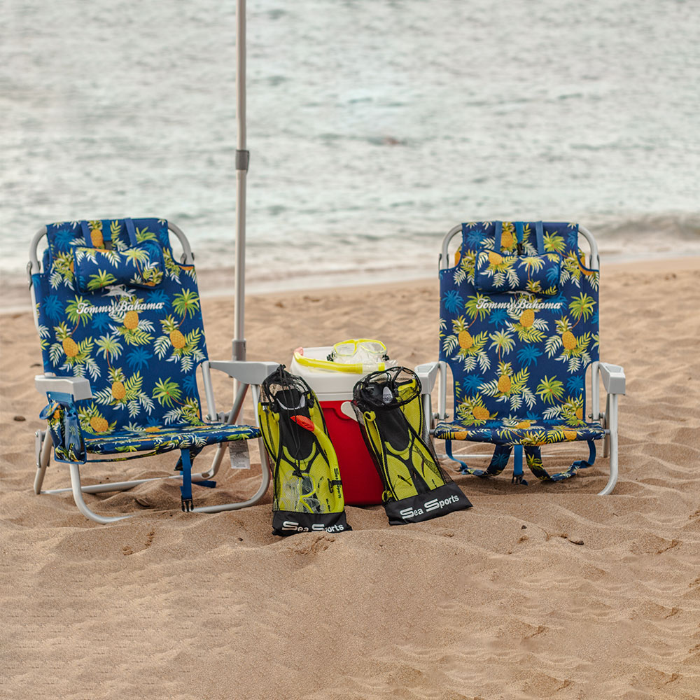 chairs, snorkel kits, cooler and umbrella